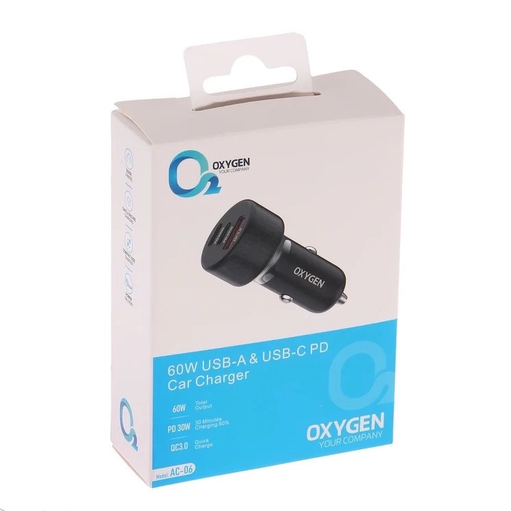 شارژر فندکی 60 وات سه پورت اکسیژن مدل AC-06